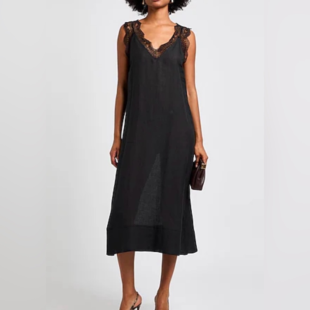 Beatrice B Hemp Viscose Midi Lace Dress Black size US 0 IT 38 NEW $455